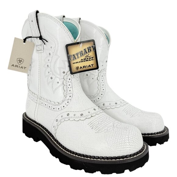 Ariat Fatbaby Women's Gembaby White Snake Emboss Wester Boots Size 9B NWOB - Picture 1 of 12